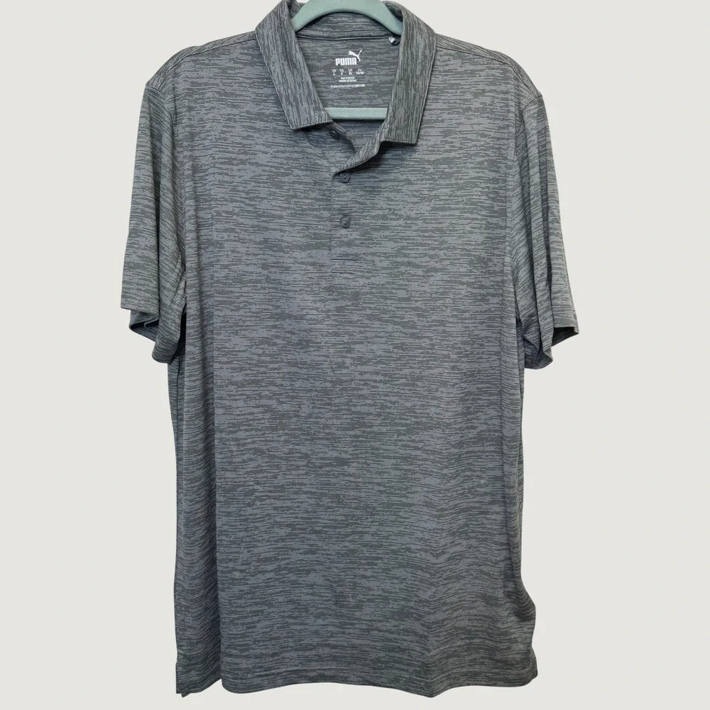 Puma Mens Icon Heather Polo L Gray Quiet Shade Short Sleeve Sporty Golf Active